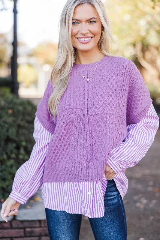Relaxed Jackets Call On Me Orchid Purple Striped Sweater
