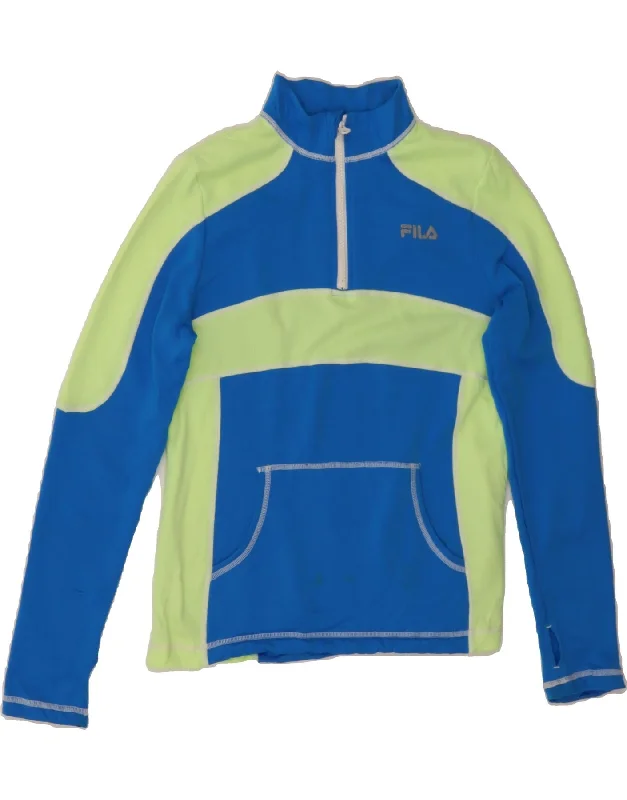 Cozy Essentials FILA Womens Zip Neck Pullover Tracksuit Top UK 12 Medium Blue Colourblock Cozy Essentials FILA Womens Zip Neck Pullover Tracksuit Top UK 12 Medium Blue Colourblock