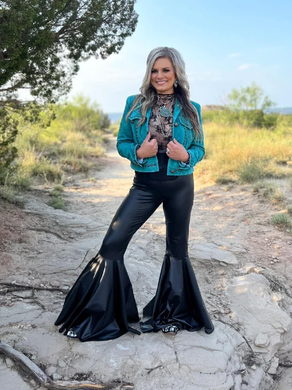 Casual Fit Wear It's Getting Dangerous Studded Leather Jacket - Turquoise