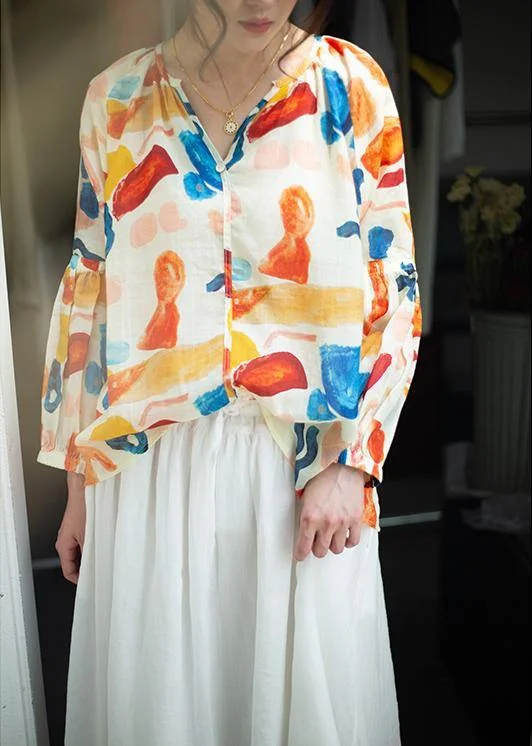 Casual Fit Wear Beautiful orange print clothes v neck low high design summer blouse