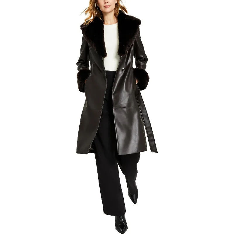 Everyday Style Via Spiga Womens Faux Fur Faux Leather Trench Coat
