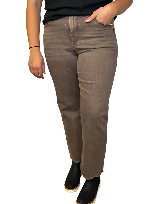 Cozy Lounge Wear Washed High Rise Jean In Brown