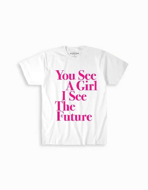 Soft Textures You See A Girl: Toddler & Youth Tee - White/Pink