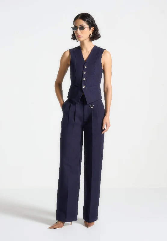 Urban Chic Creased Gabardine Trousers - Indigo