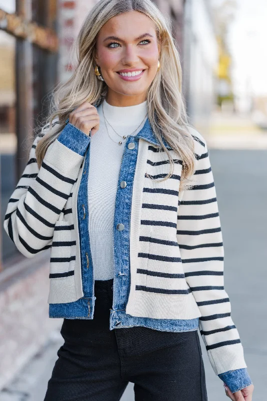 Simple Looks Make Your Choice Cream Striped Cardigan Jacket
