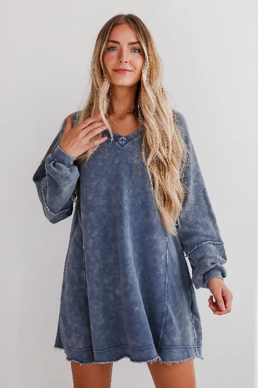 Trendy Layers Modern Concept Denim Knit Mini Dress