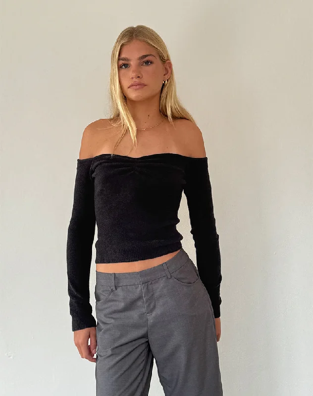 Relaxed Looks Makena Bardot Jumper in Brushed Black