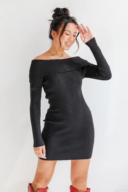 Comfortable Sweaters FINAL SALE - Touchdown Season Off-The-Shoulder Mini Sweater Dress