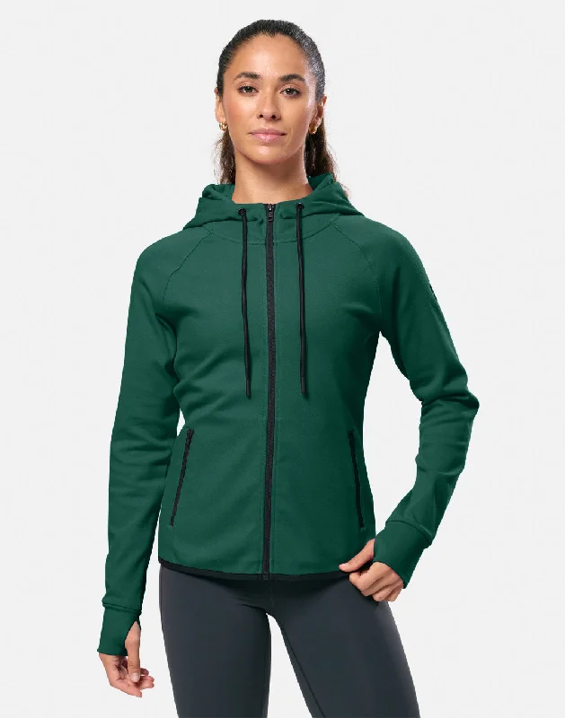 Easy Chic Wear Chill Patch Zip Hoodie in Willow Green
