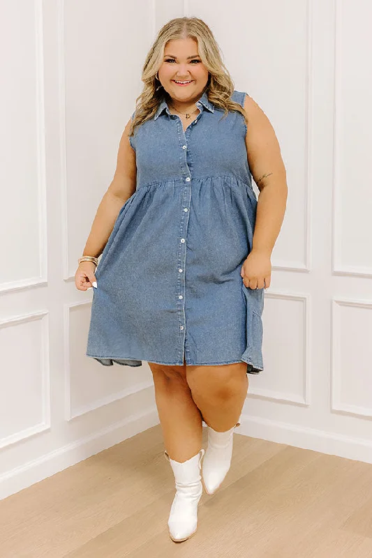Cozy Outerwear Ocean Retreat Chambray Mini Dress Curves