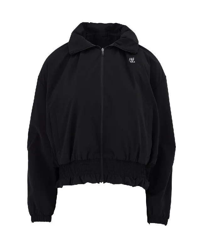 Elegant Fit Ruffle Hem zip-up jumper - Black