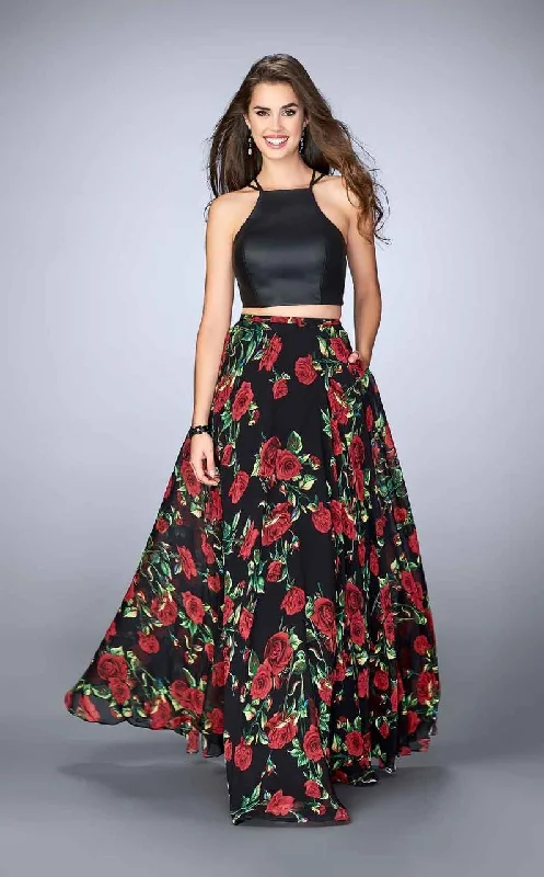 Effortless Looks La Femme - 24014 Eye-catching Floral and Leather Two-piece Chiffon Dress Effortless Looks La Femme - 24014 Eye-catching Floral and Leather Two-piece Chiffon Dress