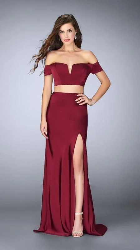 Relaxed Tops La Femme - 23963 Charming Off the Shoulder Two-piece Jersey Dress