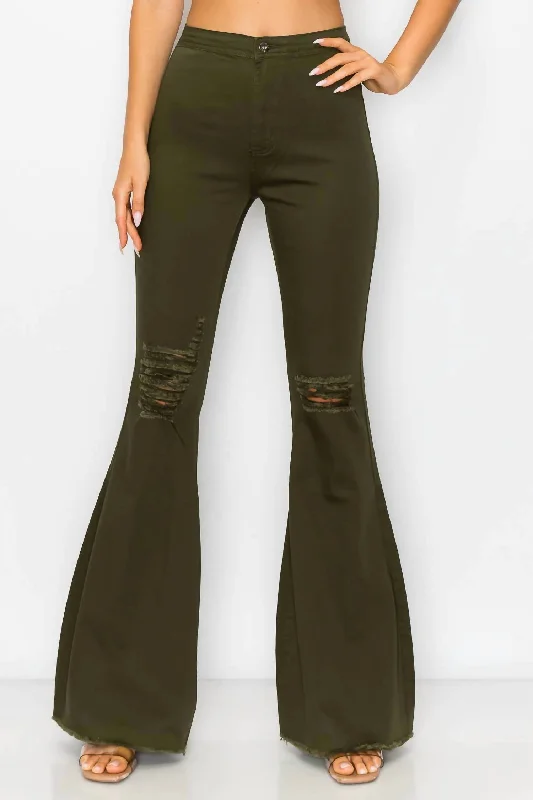 Casual Fit Wear Women's High Waisted Bell Bottoms In Green