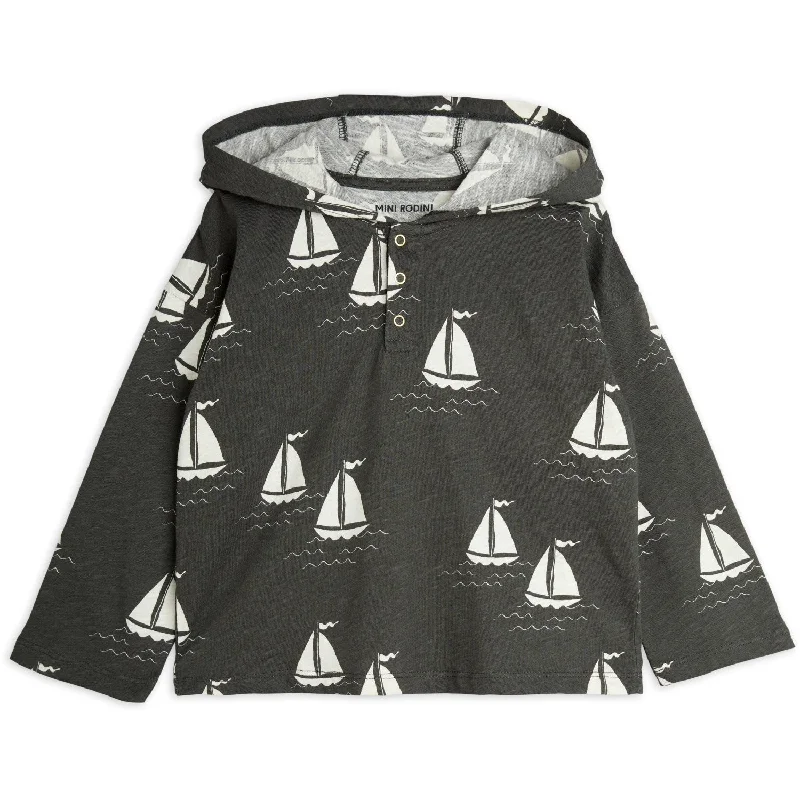 Easy-to-Wear Mini Rodini Grey Sailing Boats AOP Hoodie