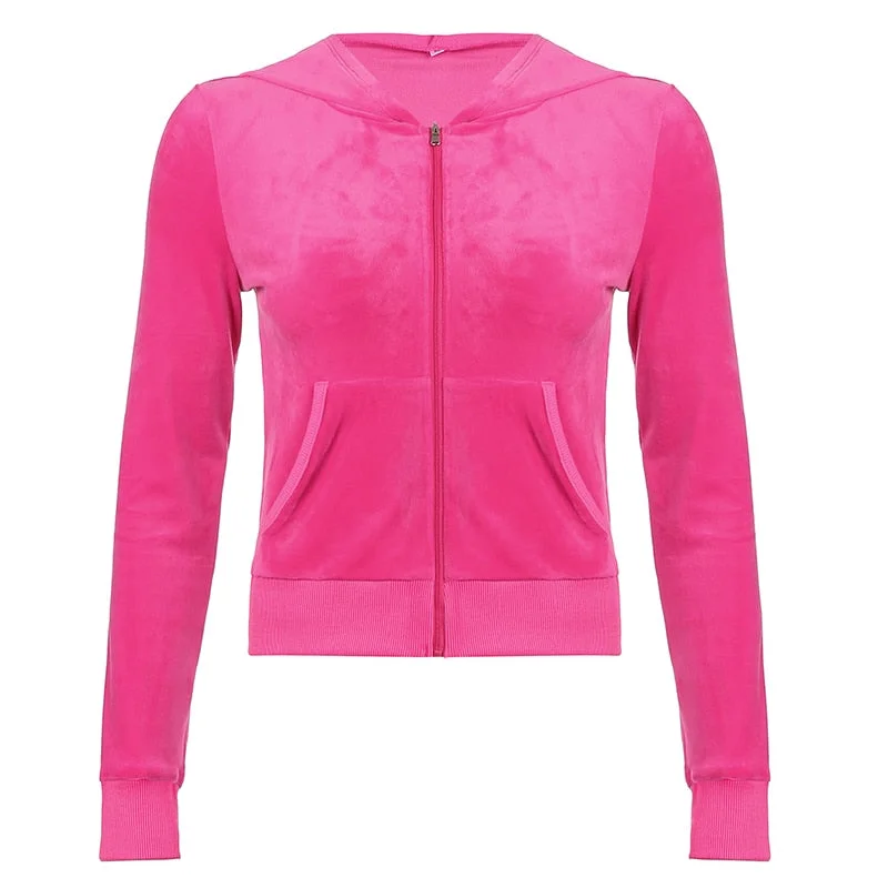 Soft Textures Velvet Crop Top Hooded Jacket