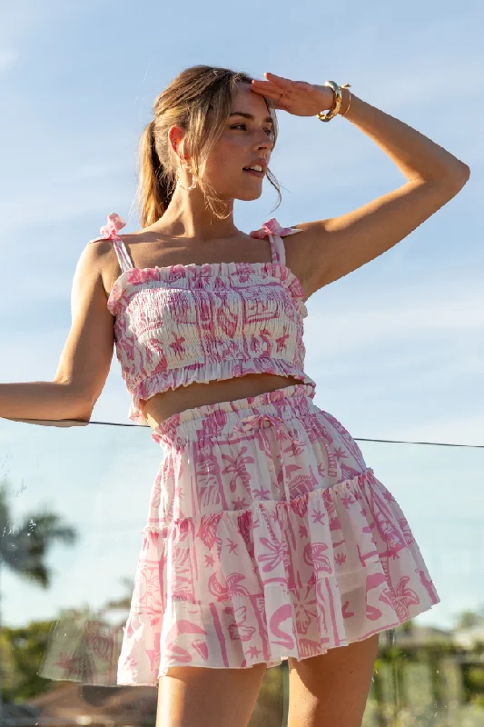 Cozy Lounge Wear Island Inspiration Pink Icon Print Two Piece Set