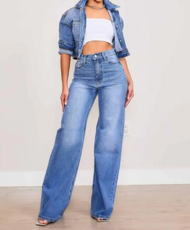 Cozy Footwear Celine Ii Iridescent Rhinestone Jeans In Blue