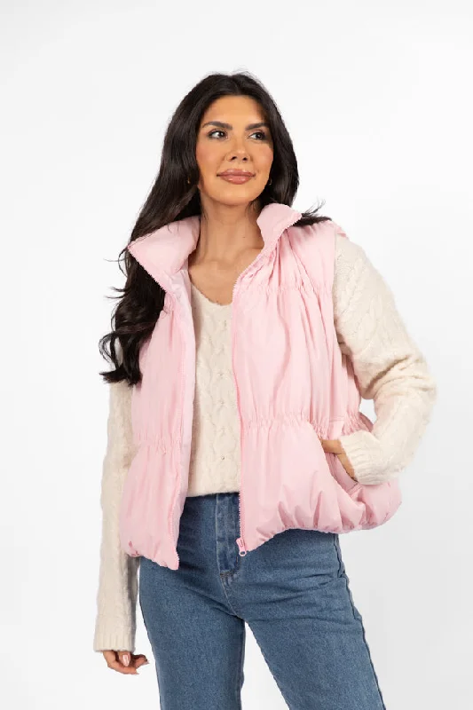 Soft Feel Mountain High Light Pink Ruched Puffer Vest SALE