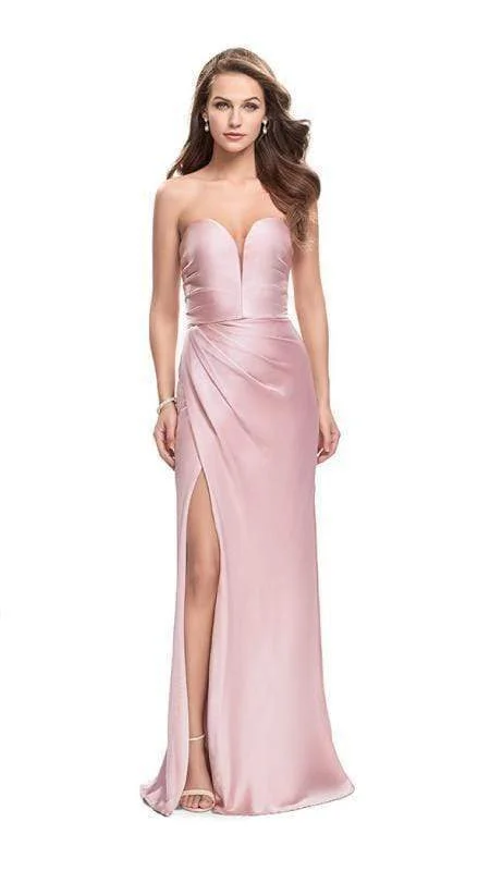 Comfortable Sweaters La Femme - 26017 Plunging Sweetheart Draping Satin Sheath Gown
