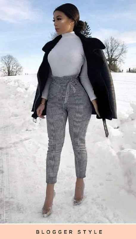 Soft Layers Checked Paper Bag Trousers