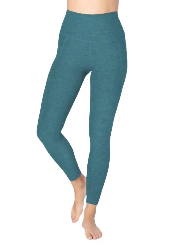 Soft Knitwear Spacedye Out Of Pocket High Waisted Midi Legging In Stellar Blue Heather