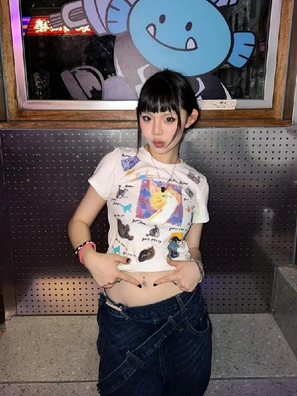 Comfortable Jackets Y2K Graphic Cat Tee