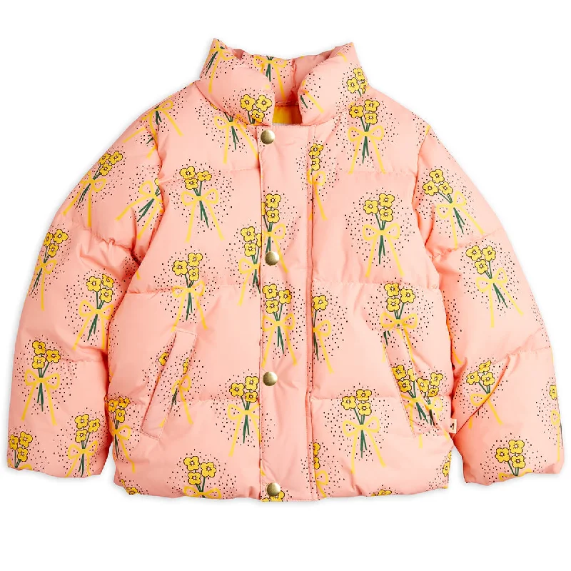 Casual Chic Outfits Winter Flowers Puffer Jacket in Peach by Mini Rodini