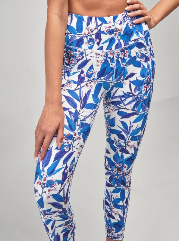 Trendy Dresses Ankle Legging - Blue Flora