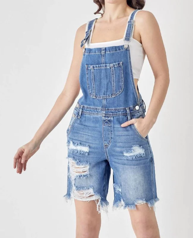 Modern Chic Bermuda Overalls In Medium Blue