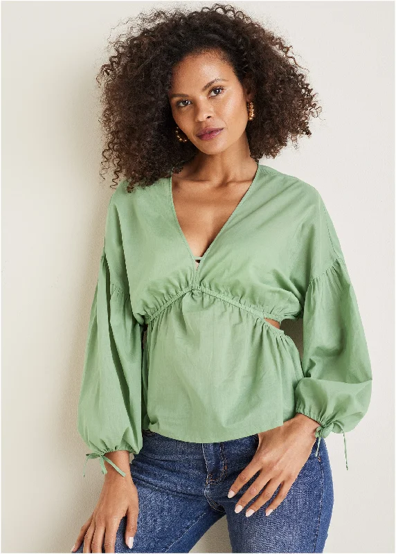 Soft Trends Voile Cut Out Blouse - Basil