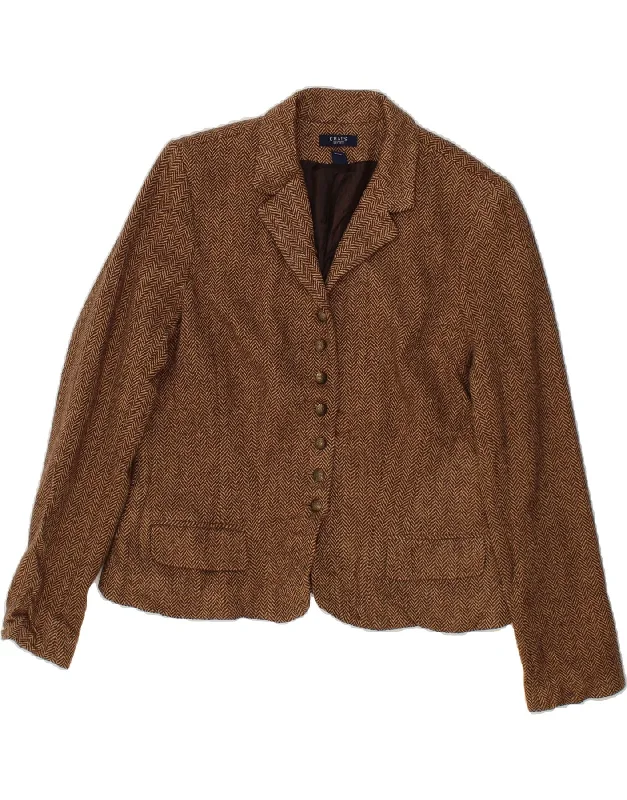 Breezy Comfort CHAPS Womens Blazer Jacket UK 18 XL Brown Herringbone Wool