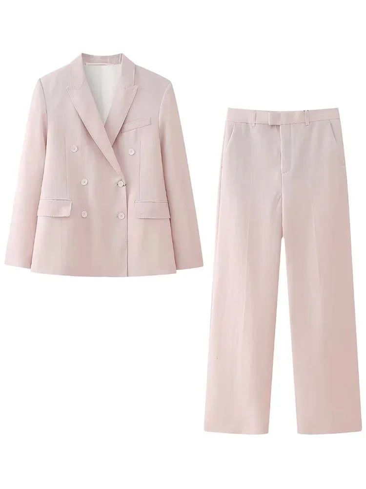 Elegant Dressing A&A Blush Two Piece Pants Double Breasted Blazer Set