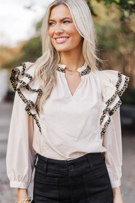 Easy-to-Wear On The Day Ecru Leopard Blouse