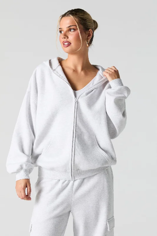 Trendy Dresses Oversized Solid Fleece Zip-Up Hoodie