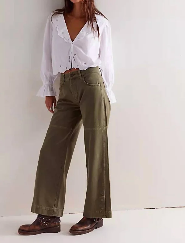 Relaxed Chic Benji Relaxed Wide Leg Jeans In Army