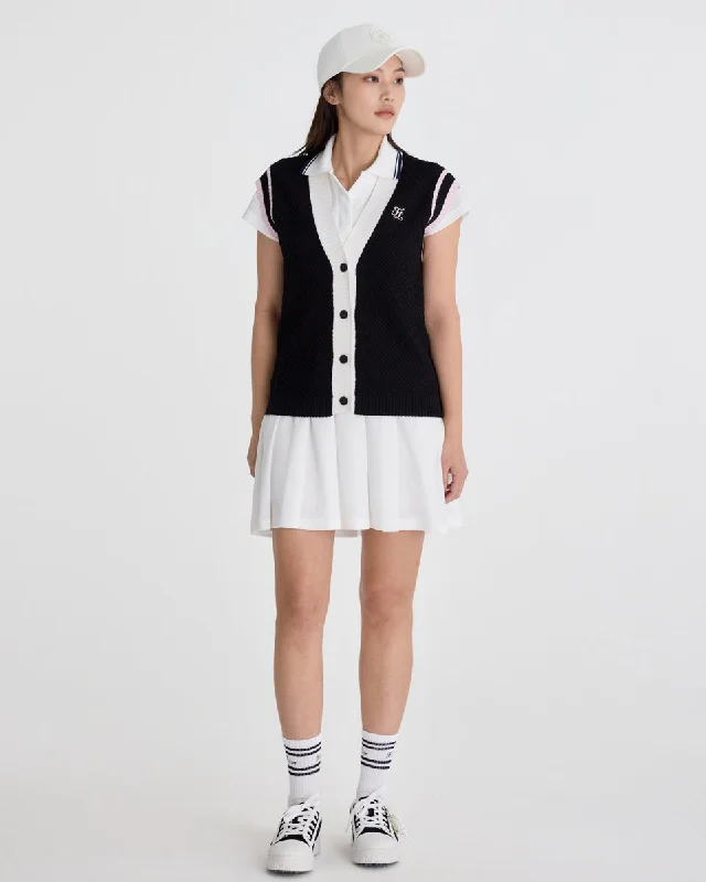Simple Looks Color Scheme V-neck vest - Black
