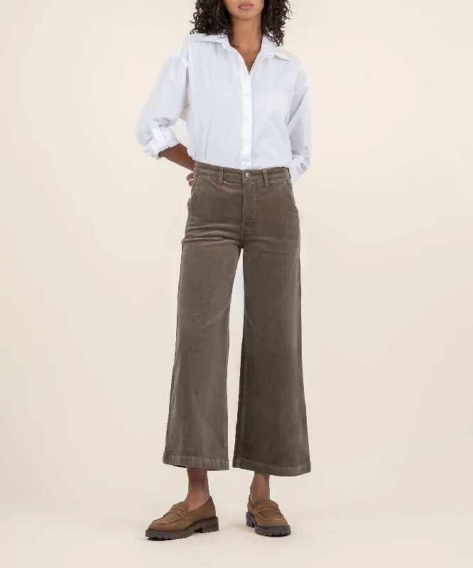Soft Layers Meg Corduroy Wide Leg Pants In Olive