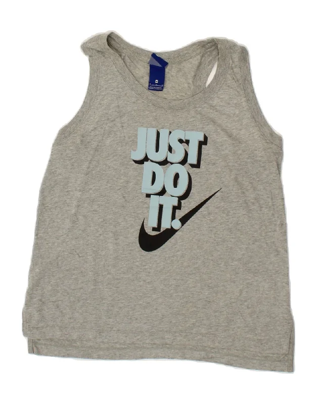 Cozy Fashions NIKE Womens Graphic Vest Top UK 14 Medium Grey Cotton
