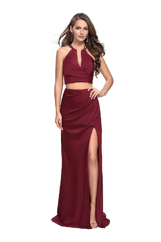 Breathable Style La Femme - 25731 Two Piece Deep V-neck Ruched Sheath Dress