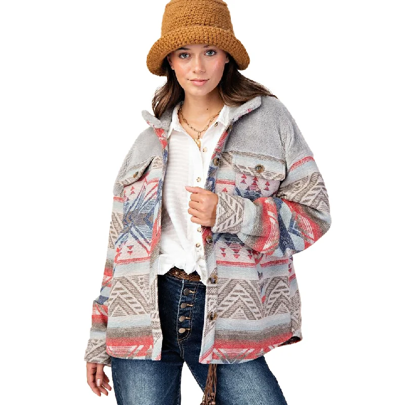Trendy Comfort Wear Easel Women's Aztec Button Down Shacket