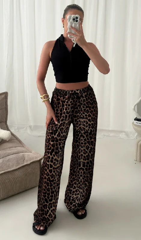 Trendy Layers Roxy Leopard Animal Print Wide Leg Palazzo Trousers