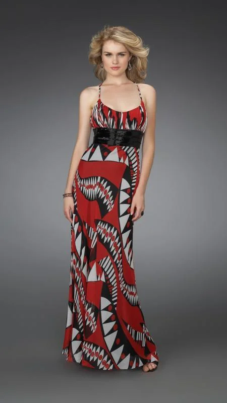 Comfortable Lounge Wear La Femme - 14359 Long Printed Dress with Pleated Waistband