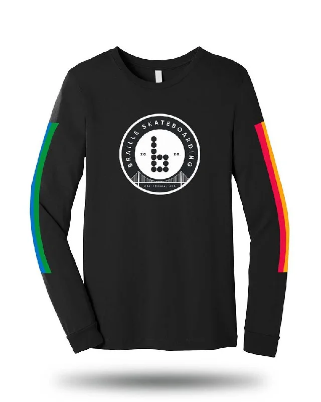 Comfortable Tops Colored Striped Long Sleeve Skate Tee