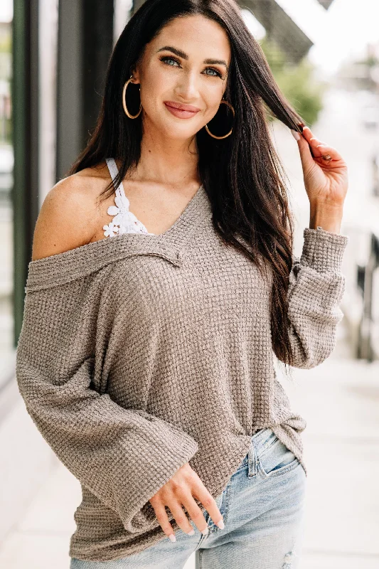 Versatile Comfort Wear Here For You Mocha Brown Waffle Knit Top