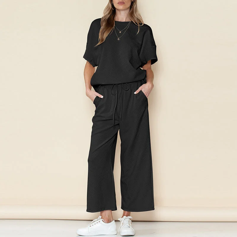 Elegant Fit Casual Summer Drawstring Two Pieces Women Suits