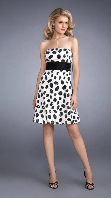 Versatile Outfits La Femme - 13380 Attractive Sequined Straight Across Neck A-Line Short Dress Versatile Outfits La Femme - 13380 Attractive Sequined Straight Across Neck A-Line Short Dress