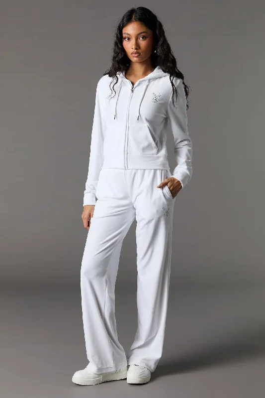 Soft Wearables Playboy Rhinestone Velour Wide Leg Pant