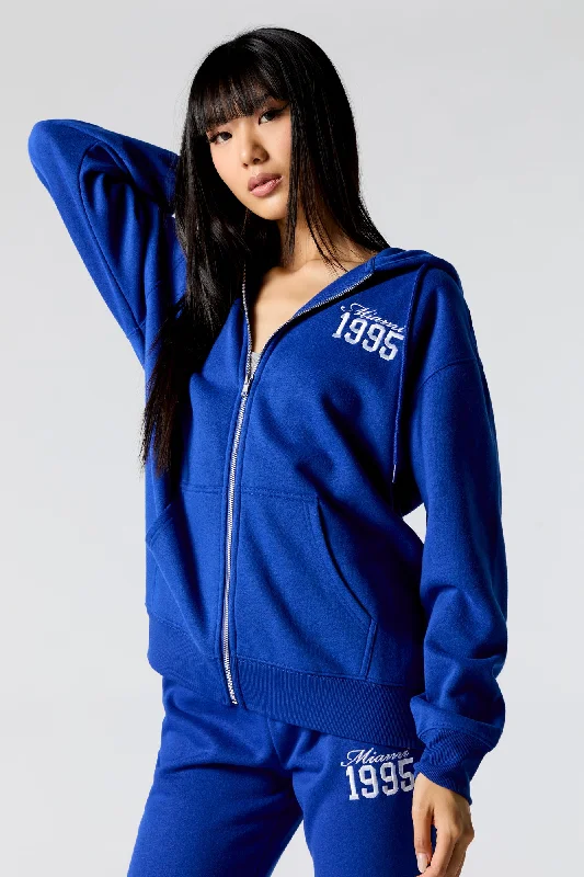 Soft Comfort City Embroidered Zip-Up Fleece Hoodie