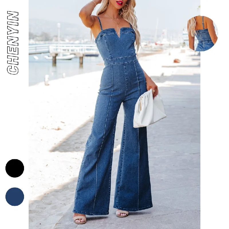 Trendy Comfort Wear Designed Denim Cotton Summer Jumpsuits